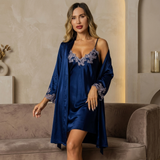 Satin Lace Nightgown & Robe Set - Pink