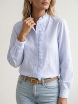Women’s Striped Ruffle Front Blouse
