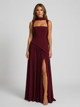 Draped Satin Feel Maxi Dress Evening Women