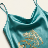 Floral Satin Slip Nightgown - Green