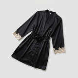 Satin Lace Trim Robe - White