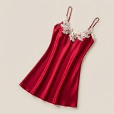 Spaghetti Strap Satin Lace Nightgown - Pink