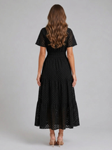 Robe midi ligne A en mélange coton œillet été femme