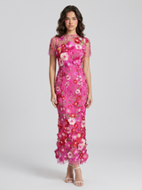 Floral 3D Applique Midi Dress Wedding Guest