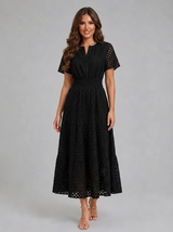 Robe midi ligne A en mélange coton œillet été femme