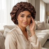 Bonnet en satin avec nœud - Noir