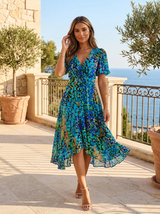 Robe midi col en V été femme