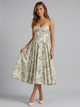 Vestido midi con corsé floral y escote corazón para cóctel de mujer