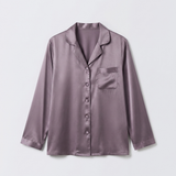 Pyjama en satin de soie femme manches longues boutonné violet gris