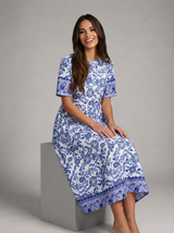 Robe midi à col en V fleurie pour été femme
