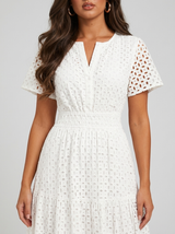 Robe midi ligne A en mélange coton œillet été femme