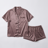 Women Silk Short Sleeve Notch Collar Pajama Set Pale Mauve
