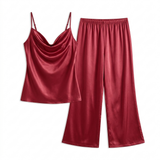 Spaghetti Strap Satin Pajama Set - Navy