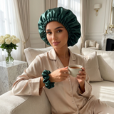 Ensemble bonnet en satin et chouchou - Gris argenté