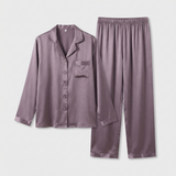 Silk Satin Pajama Set Women Long Sleeve Button Up Lavender