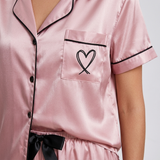 Short Sleeve Satin Pajama Set - Dark Green