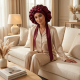 Bonnet en satin avec nœud - Noir