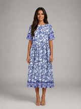 Robe midi à col en V fleurie pour été femme