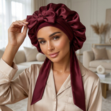 Bonnet en satin avec nœud - Noir