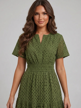 Robe midi ligne A en mélange coton œillet été femme