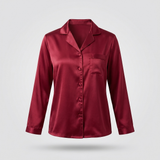 Pyjama en satin de soie femme manches longues boutonné vin