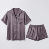 Women Silk Short Sleeve Notch Collar Pajama Set Pale Mauve