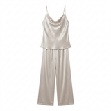 Spaghetti Strap Satin Pajama Set - Navy