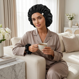 Ensemble bonnet en satin et chouchou - Gris argenté