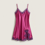 Spaghetti Strap Silk Lace Nightgown - Wine
