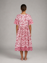 Robe midi à col en V fleurie pour été femme