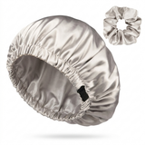 Ensemble bonnet en satin et chouchou - Gris argenté