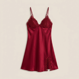 Spaghetti Strap Satin Lace Nightgown - Black