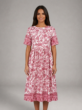 Robe midi à col en V fleurie pour été femme