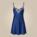 Spaghetti Strap Silk Lace Nightgown - Dusty Rose