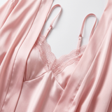 2-Piece Satin Chemise Nightgown & Robe Set - Pink