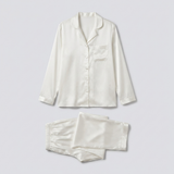 Silk Satin Pajama Set Women Long Sleeve Button Up White