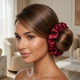 Ensemble bonnet en satin et chouchou - Gris argenté