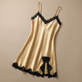 Spaghetti Strap Silk Lace Nightgown - Wine