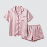 Women Silk Short Sleeve Notch Collar Pajama Set Pale Mauve