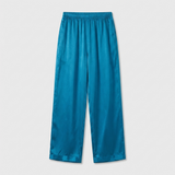 Pyjama en satin de soie femme manches longues boutonné bleu océan