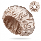 Ensemble bonnet en satin et chouchou - Gris argenté