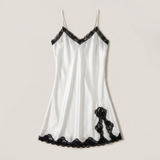 Spaghetti Strap Silk Lace Nightgown - Wine