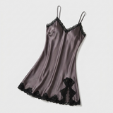 Spaghetti Strap Silk Lace Nightgown - Wine