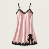 Spaghetti Strap Silk Lace Nightgown - Wine