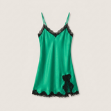 Spaghetti Strap Silk Lace Nightgown - Wine