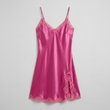 Spaghetti Strap Silk Lace Nightgown - Wine