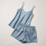V-Neck Silk Cami Pajama Set - Slate Blue