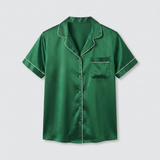 Women Silk Short Sleeve Notch Collar Pajama Set Green