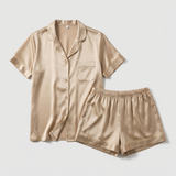Women Silk Short Sleeve Notch Collar Pajama Set Pale Mauve