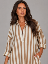 Vestido camisero largo a rayas para mujer verano